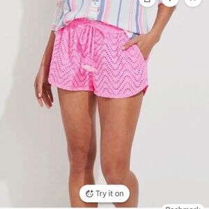 Vineyard Vines Bright Pink Wave Eyelet Pull On Shorts Size Small